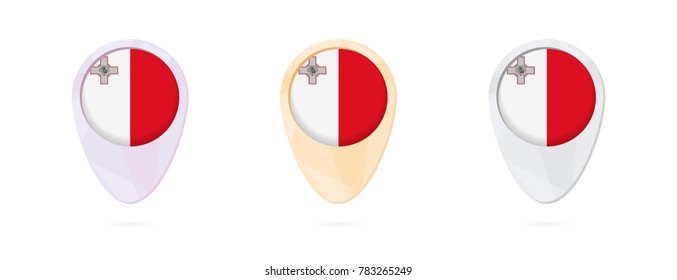Map markers with flag of Malta, 3 color versions.