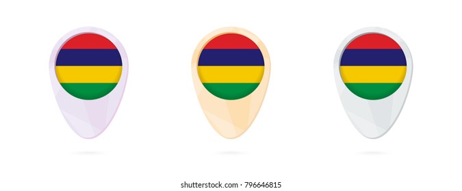 Map markers with flag of Mauritius, 3 color versions.