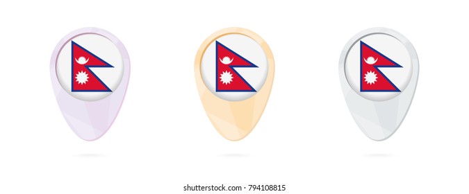 Map markers with flag of Nepal, 3 color versions.