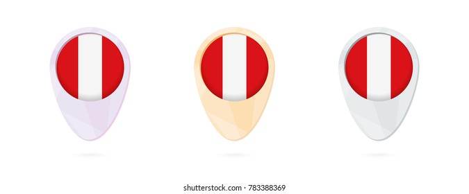Map markers with flag of Peru, 3 color versions.