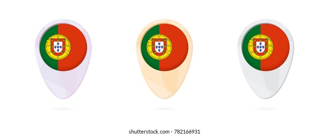 Map markers with flag of Portugal, 3 color versions.