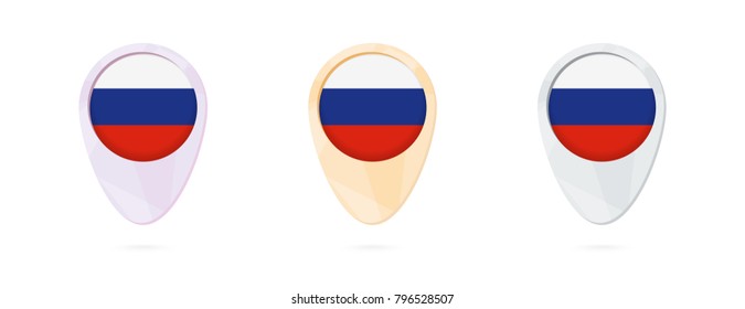 Map markers with flag of Russia, 3 color versions.