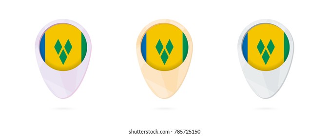 Map markers with flag of Saint Vincent and the Grenadines, 3 color versions.
