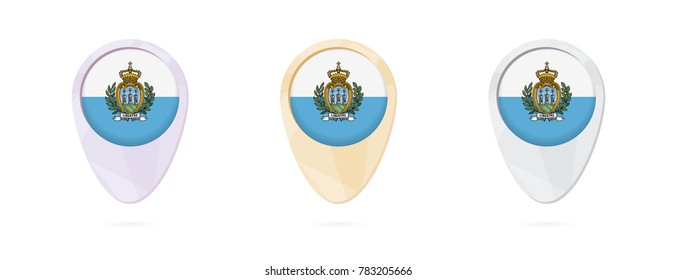 Map markers with flag of San Marino, 3 color versions.