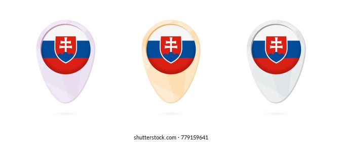 Map markers with flag of Slovakia, 3 color versions.