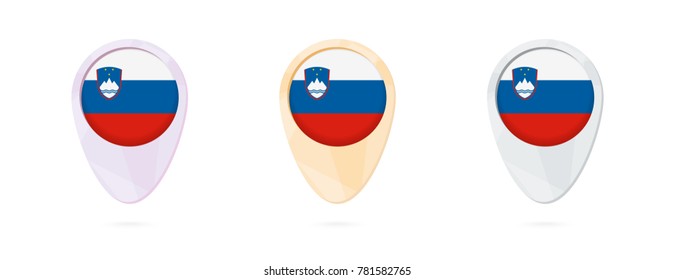Map markers with flag of Slovenia, 3 color versions.