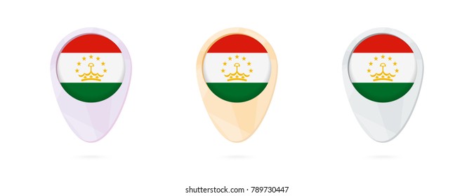 Map markers with flag of Tajikistan, 3 color versions.
