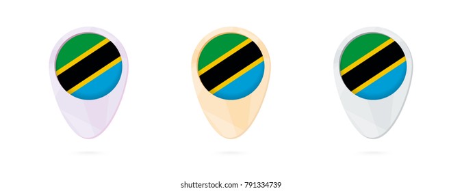 Map markers with flag of Tanzania, 3 color versions.