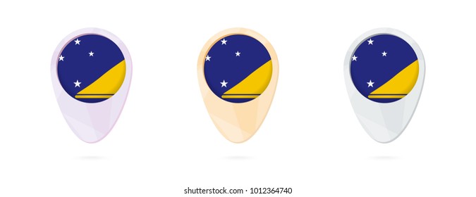 Map markers with flag of Tokelau, 3 color versions.