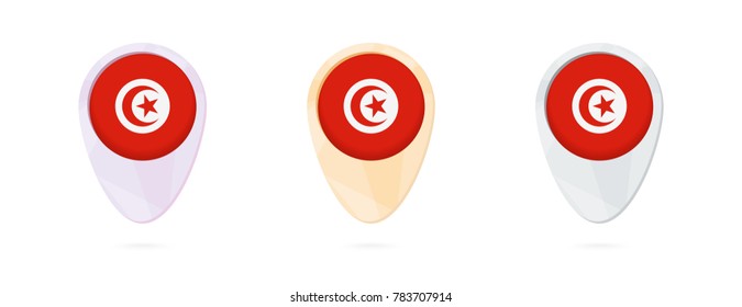 Map markers with flag of Tunisia, 3 color versions.