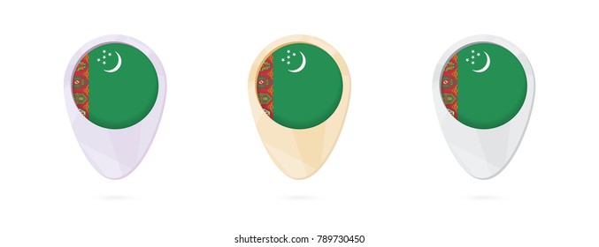Map markers with flag of Turkmenistan, 3 color versions.