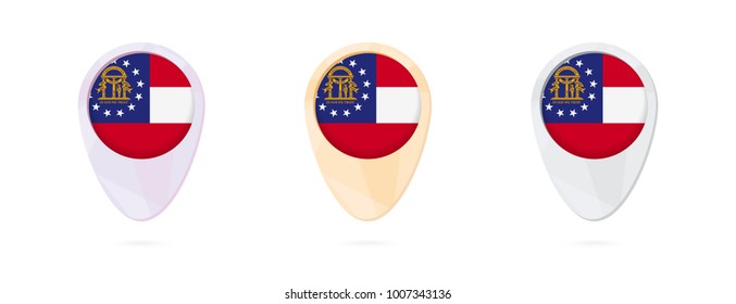 Map markers with flag of US state Georgia, 3 color versions.