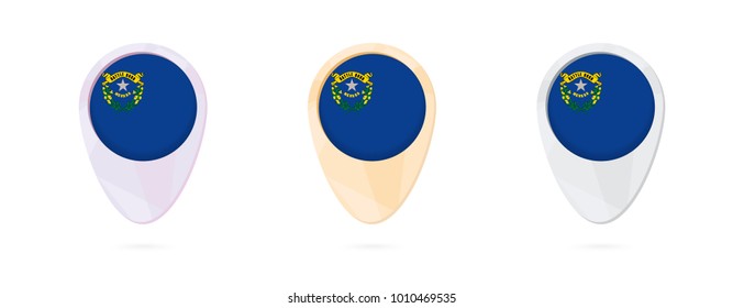 Map markers with flag of US state Nevada, 3 color versions.