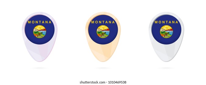 Map markers with flag of US state Montana, 3 color versions.