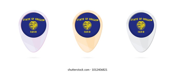 Map markers with flag of US state Oregon, 3 color versions.