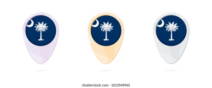 Map markers with flag of US state South Carolina, 3 color versions.