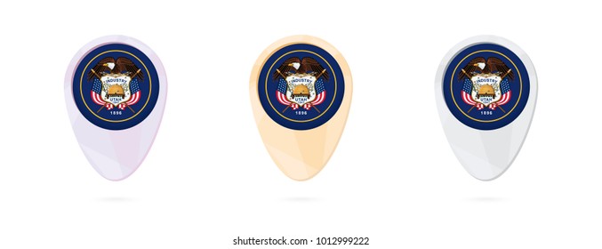 Map markers with flag of US state Utah, 3 color versions.
