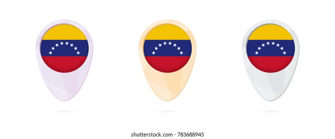 Map markers with flag of Venezuela, 3 color versions.