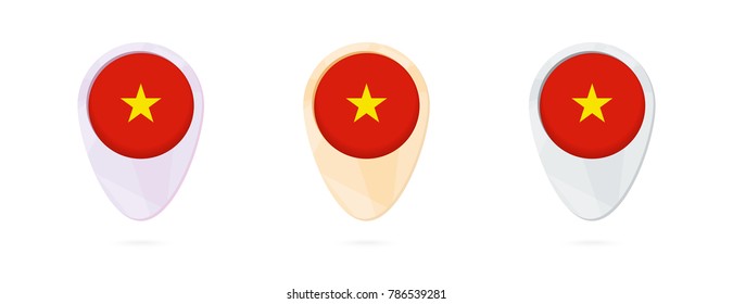 Map markers with flag of Vietnam, 3 color versions.