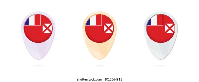 Map markers with flag of Wallis and Futuna, 3 color versions.
