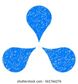 Map Markers grainy textured icon for overlay watermark stamps. Flat symbol with dirty texture. Dotted vector blue ink rubber seal stamp with grunge design on a white background.