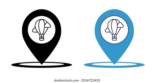 Map markers with hot air balloon icon, vector eps10 illustration