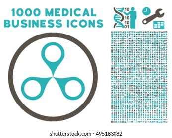 Map Markers icon with 1000 medical commerce grey and cyan vector pictograms. Collection style is flat bicolor symbols, white background.