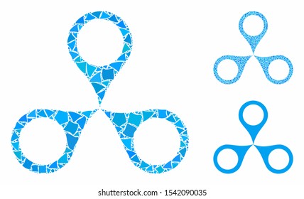 Map markers mosaic of tuberous pieces in different sizes and color tints, based on map markers icon. Vector tuberous elements are composed into mosaic. Map markers icons collage with dotted pattern.