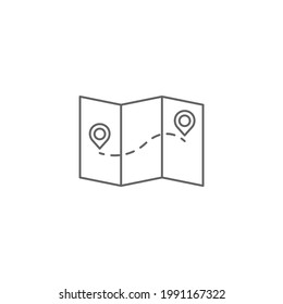 marcadores de mapa en un mapa con icono de línea de ruta aislado en fondo blanco
