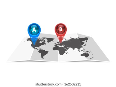 Map Markers Red and Blue on White