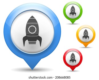 Map markers with rocket icon, vector eps10 illustration