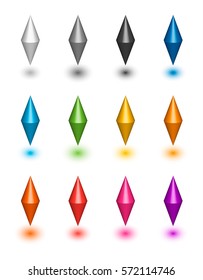 map markers, set, vector illustration, colorful, spinning tops, mood.