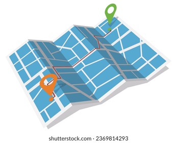 Map with markers showing access routes to starting point and destination Diagonal Vector Illustration