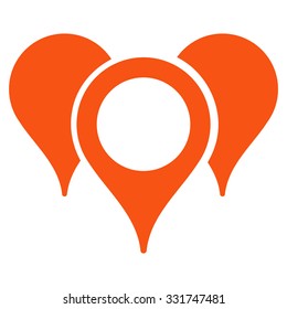 Map Markers vector icon. Style is flat symbol, orange color, rounded angles, white background.