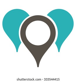 Map Markers vector icon. Style is bicolor flat symbol, grey and cyan colors, rounded angles, white background.