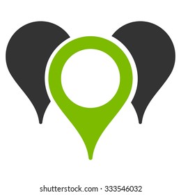 Map Markers vector icon. Style is bicolor flat symbol, eco green and gray colors, rounded angles, white background.
