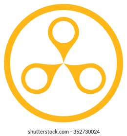 Map Markers vector icon. Style is flat circled symbol, yellow color, rounded angles, white background.