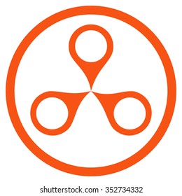 Map Markers vector icon. Style is flat circled symbol, orange color, rounded angles, white background.