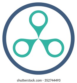 Map Markers vector icon. Style is bicolor flat circled symbol, cobalt and cyan colors, rounded angles, white background.