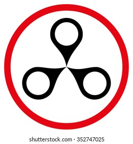 Map Markers vector icon. Style is bicolor flat circled symbol, intensive red and black colors, rounded angles, white background.