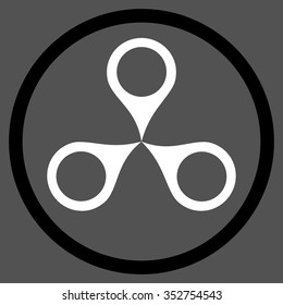 Map Markers vector icon. Style is bicolor flat circled symbol, black and white colors, rounded angles, gray background.