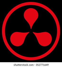 Map Markers vector icon. Style is flat circled symbol, red color, rounded angles, black background.