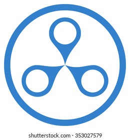 Map Markers vector icon. Style is flat circled symbol, cobalt color, rounded angles, white background.