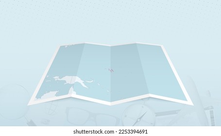 Map of Marshall Islands with the flag of Marshall Islands in the contour of the map on a trip abstract backdrop. Travel illustration.