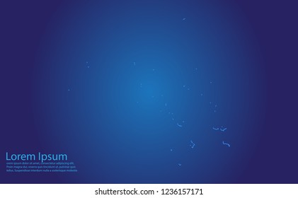 Map of marshall Islands- With glowing point and lines scales on the dark gradient background.french Polynesia map with country borders, thin Blue outline on Dark background.