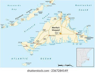 Map of Martha's Vineyard in the US state of Massachusetts