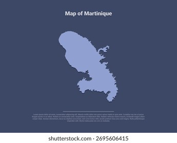  Mapa de Martinica, silueta de Vector minimalista en azul suave sobre fondo oscuro