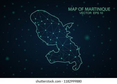 Map Martinique. Wire Frame 3D mesh polygonal network line, design sphere,Martinique map on dark background. Vector illustration eps 10.