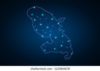 Map of Martinique. Wire frame 3D mesh polygonal network line, design sphere, dot and structure. communications map of Martinique. Vector Illustration EPS10.