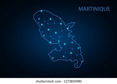Map of Martinique. Wire frame 3D mesh polygonal network line, design sphere, dot and structure. communications map of Martinique. Vector Illustration EPS10. - Vector